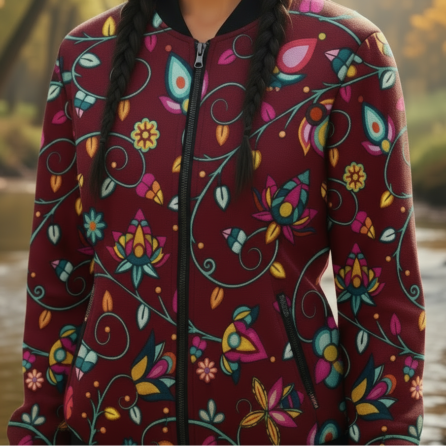 Thorny Path Cranberry Zippered Collared Lightweight Jacket