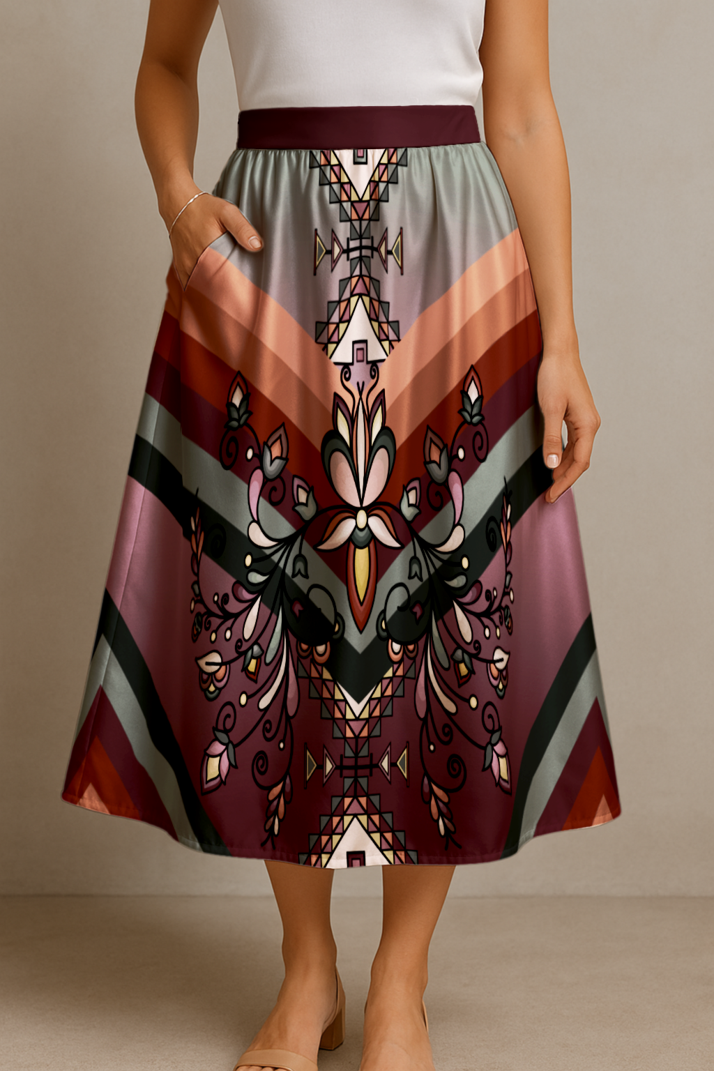 Burnt Sky Petals Midi Skirt
