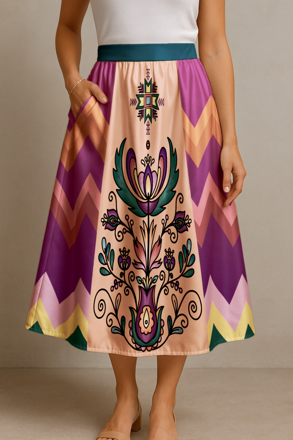 Cedar Wind Bloom Midi Skirt