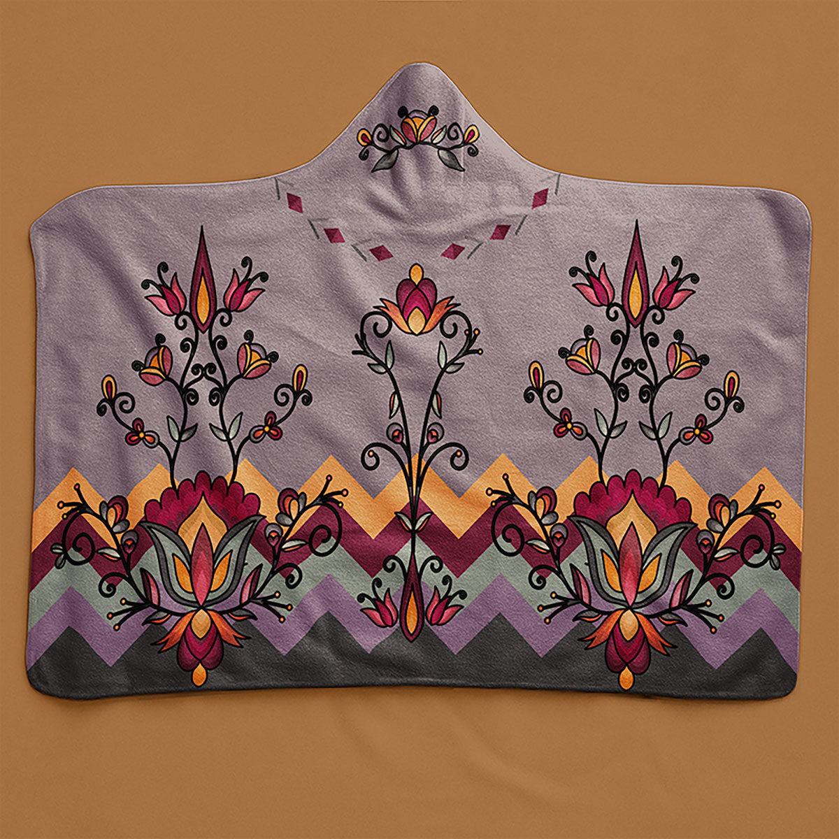 Crimson Drift Petals Hooded Blanket