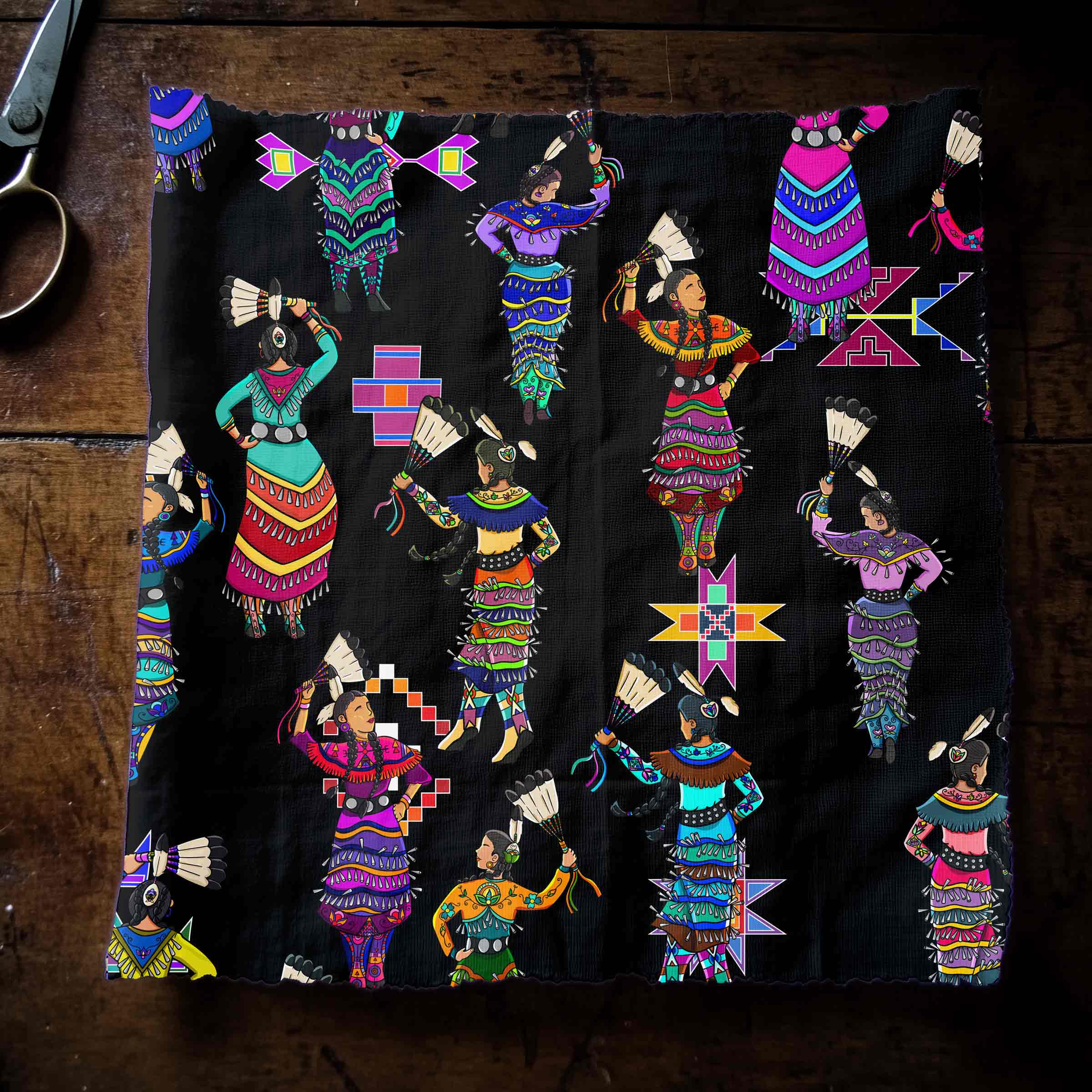 Women's Jingle Dancers Black Small Cotton Poplin