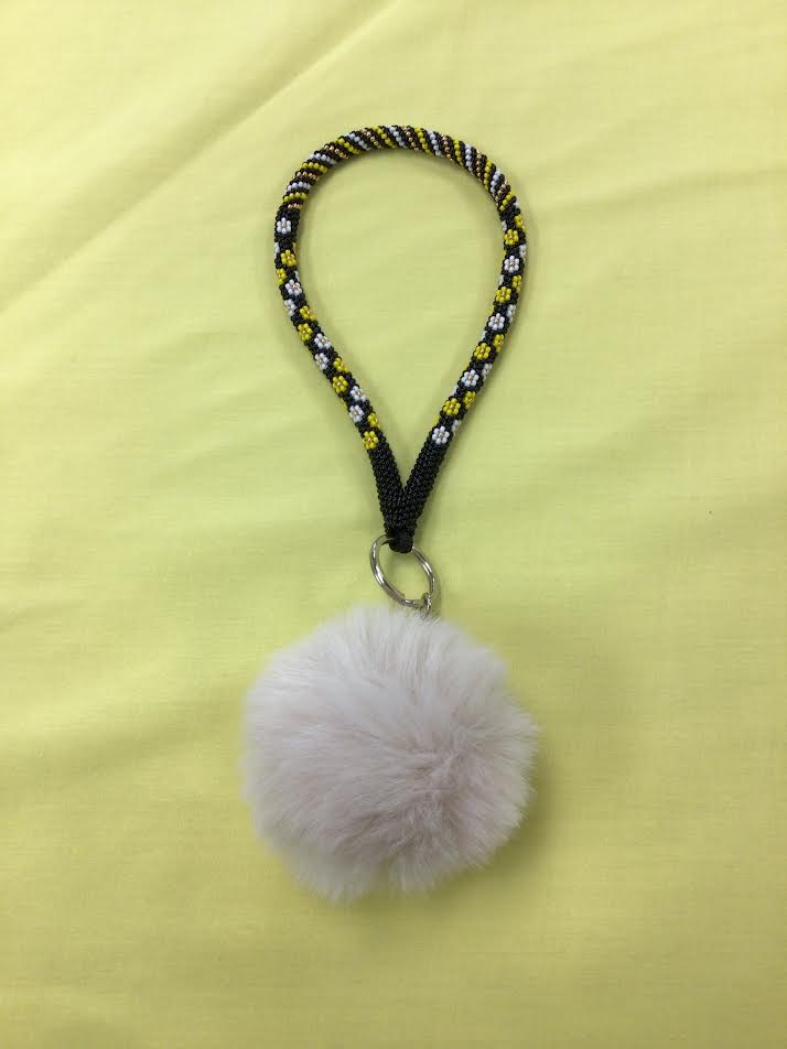 Ashley Willoughby Beaded Lanyard with Pompom with Keychain - Flower