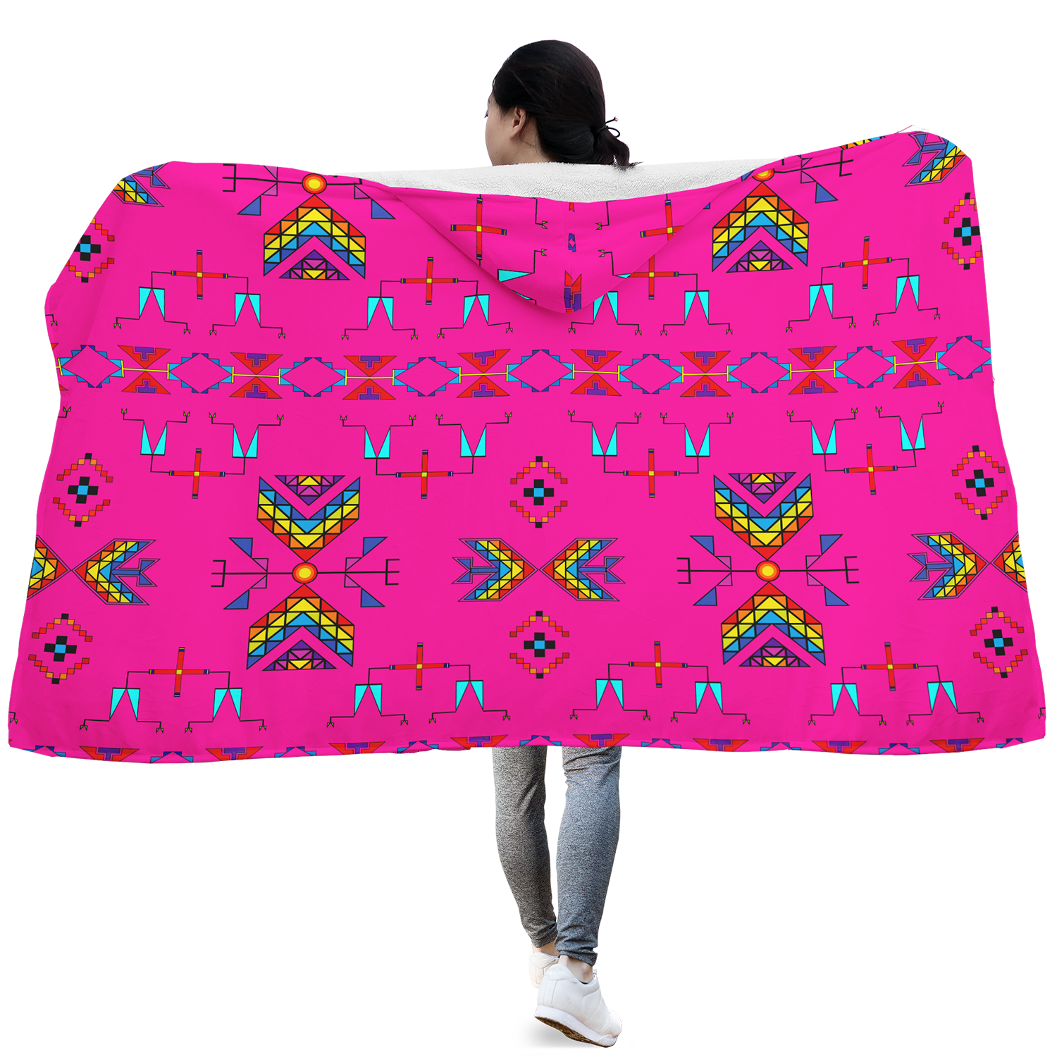 Rainy Chief Rainbow Hot Pink Hooded Blanket