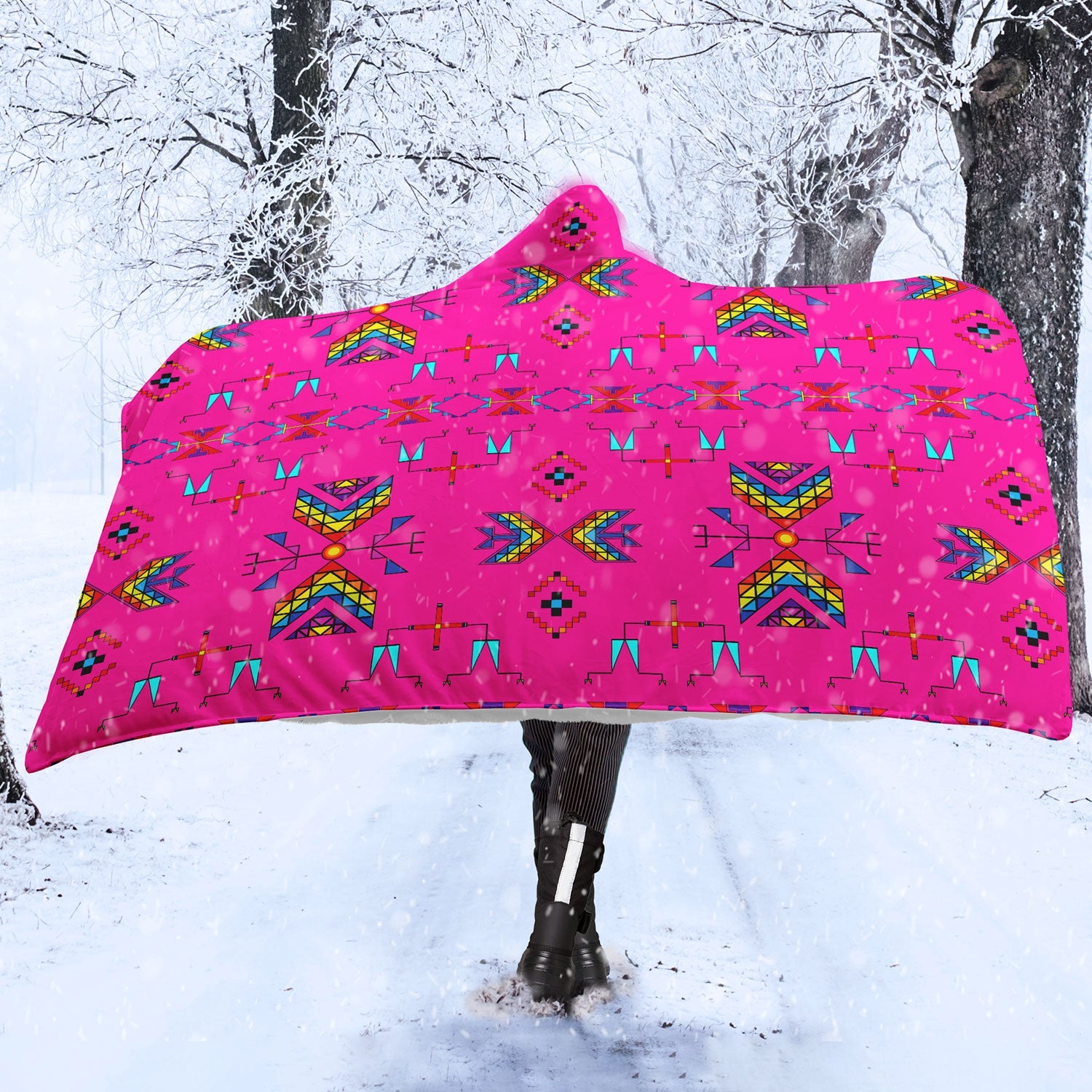 Rainy Chief Rainbow Hot Pink Hooded Blanket