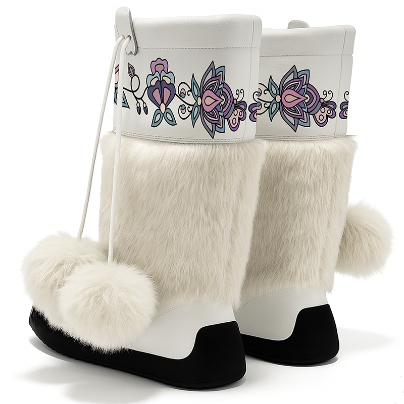 Snow Petal Spirit Real Leather MocLux Calf with Fur