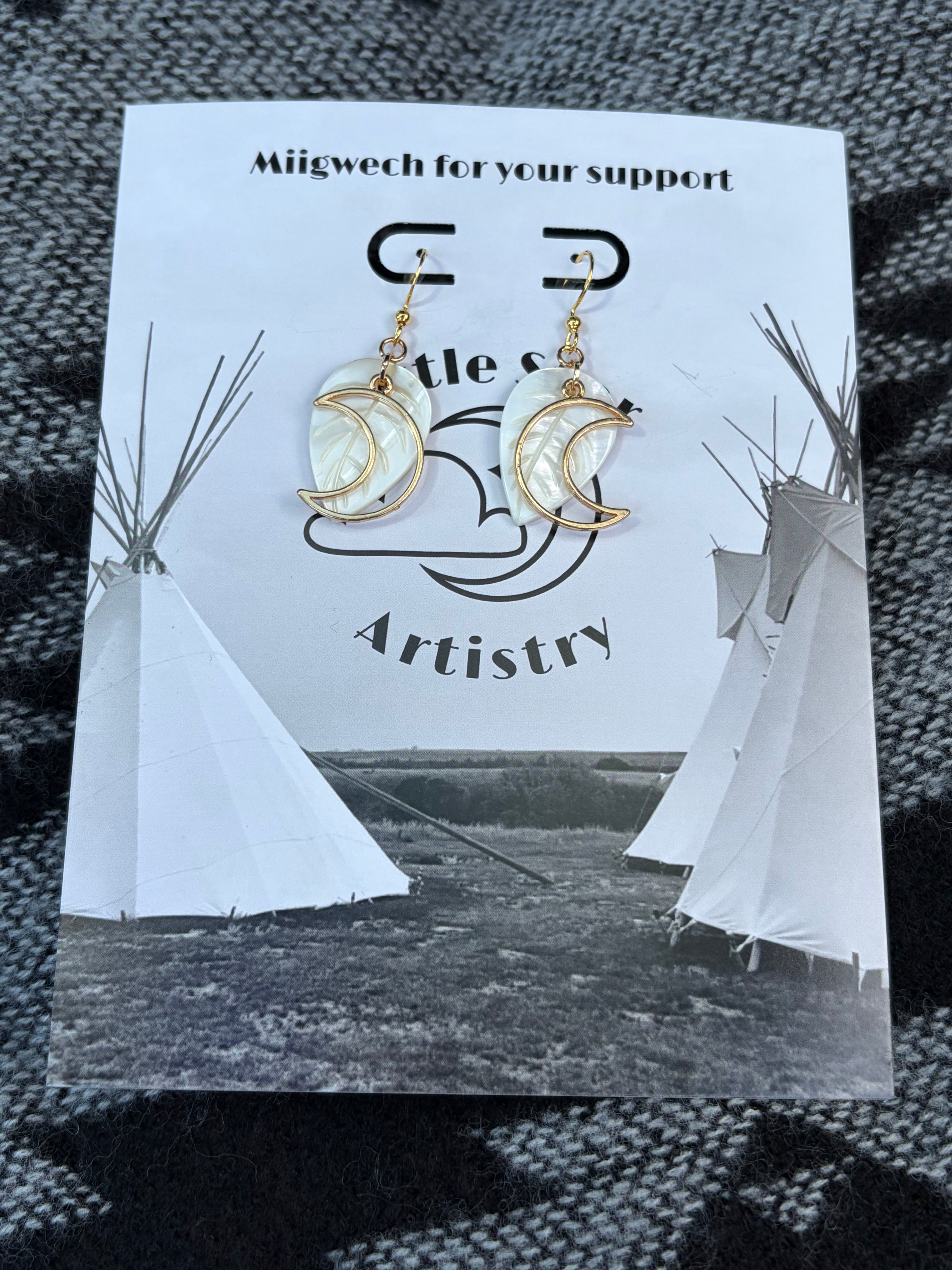 Dorienne Proulx Leaf Mother of Pearl with Moon Earrings