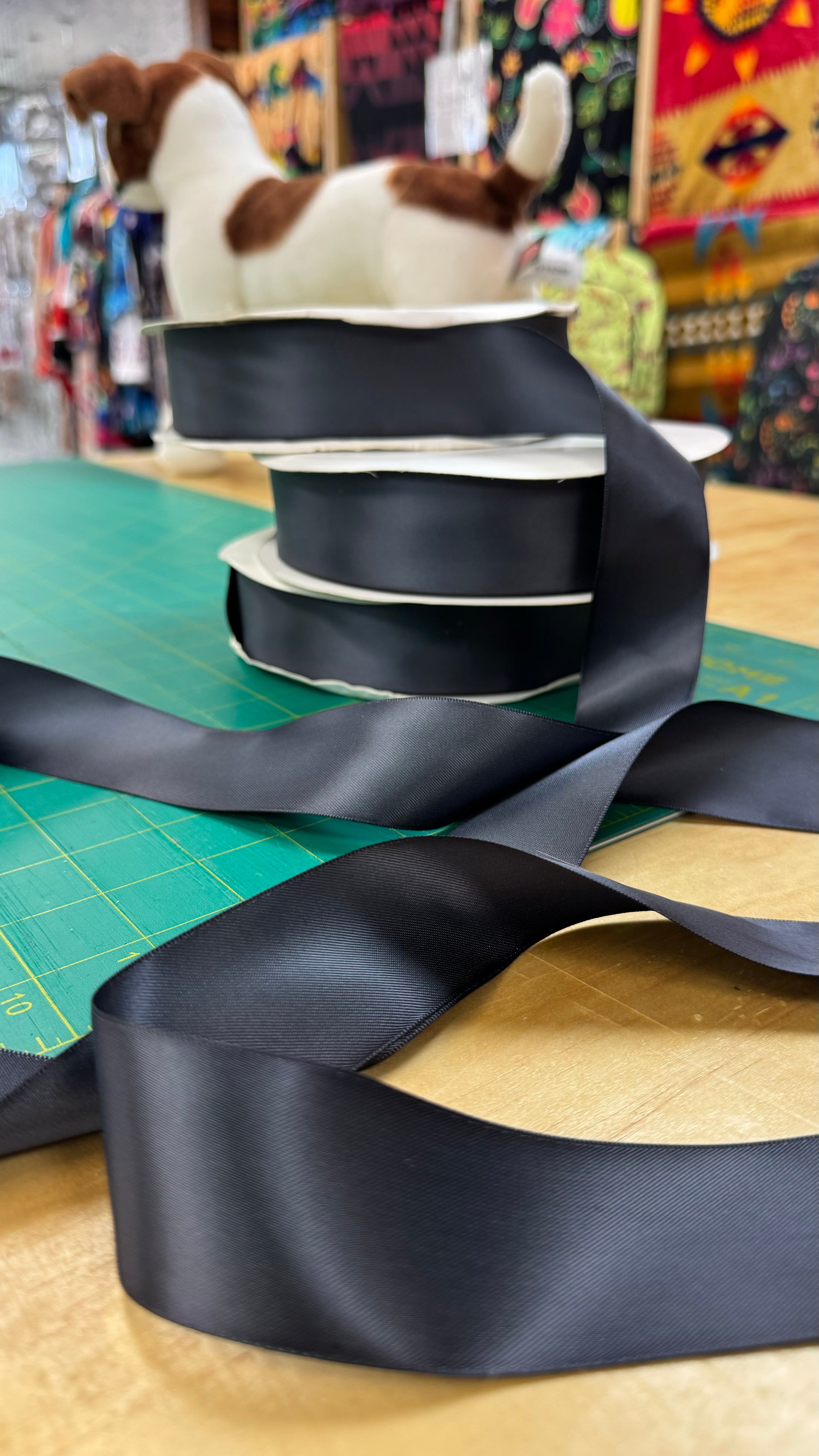 Charcoal 1.5 Inch Double Face Satin Ribbon 100 Yard Roll