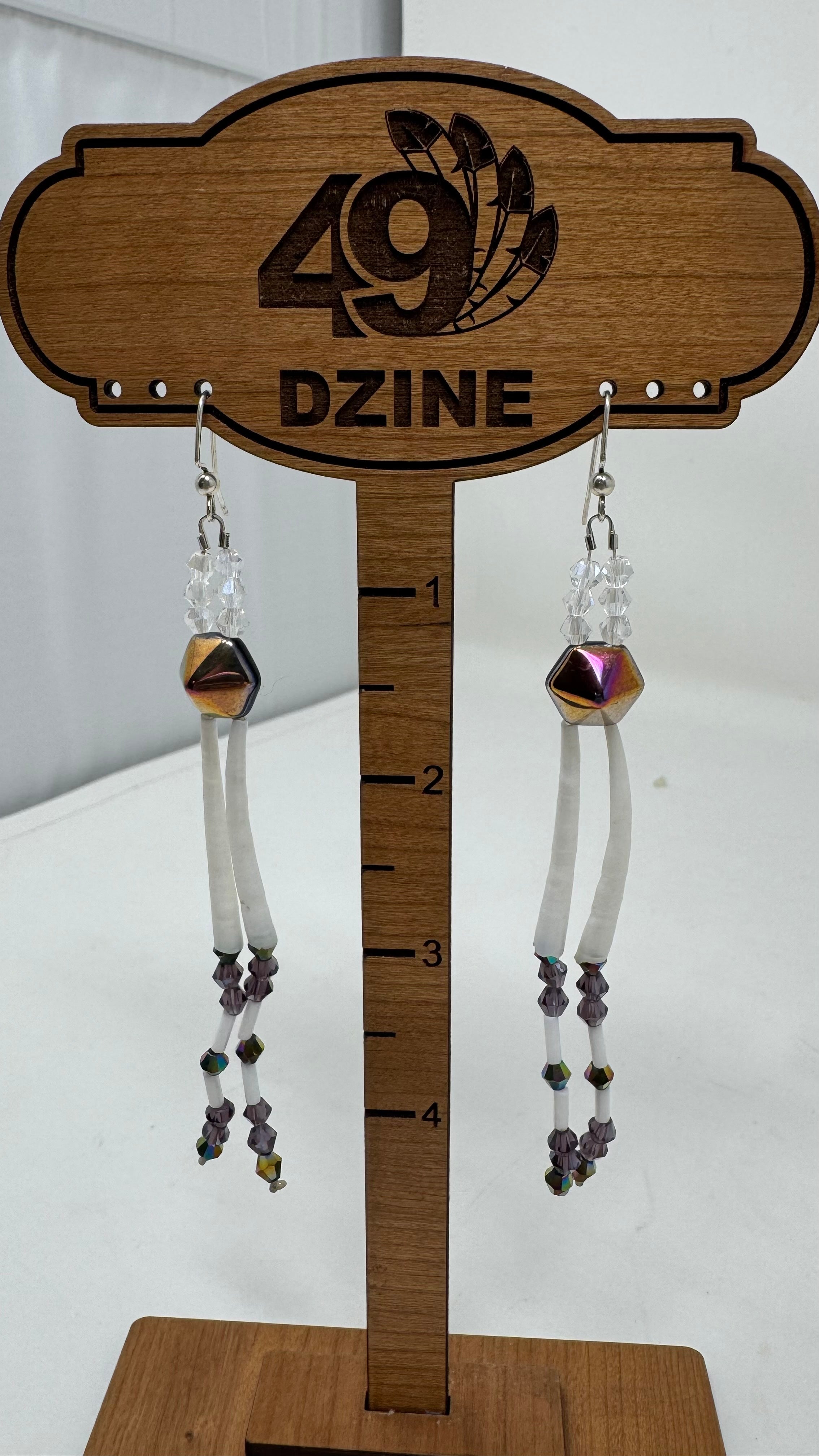 Mikey Runningbird White Beaded Earrings with Geometric Accent