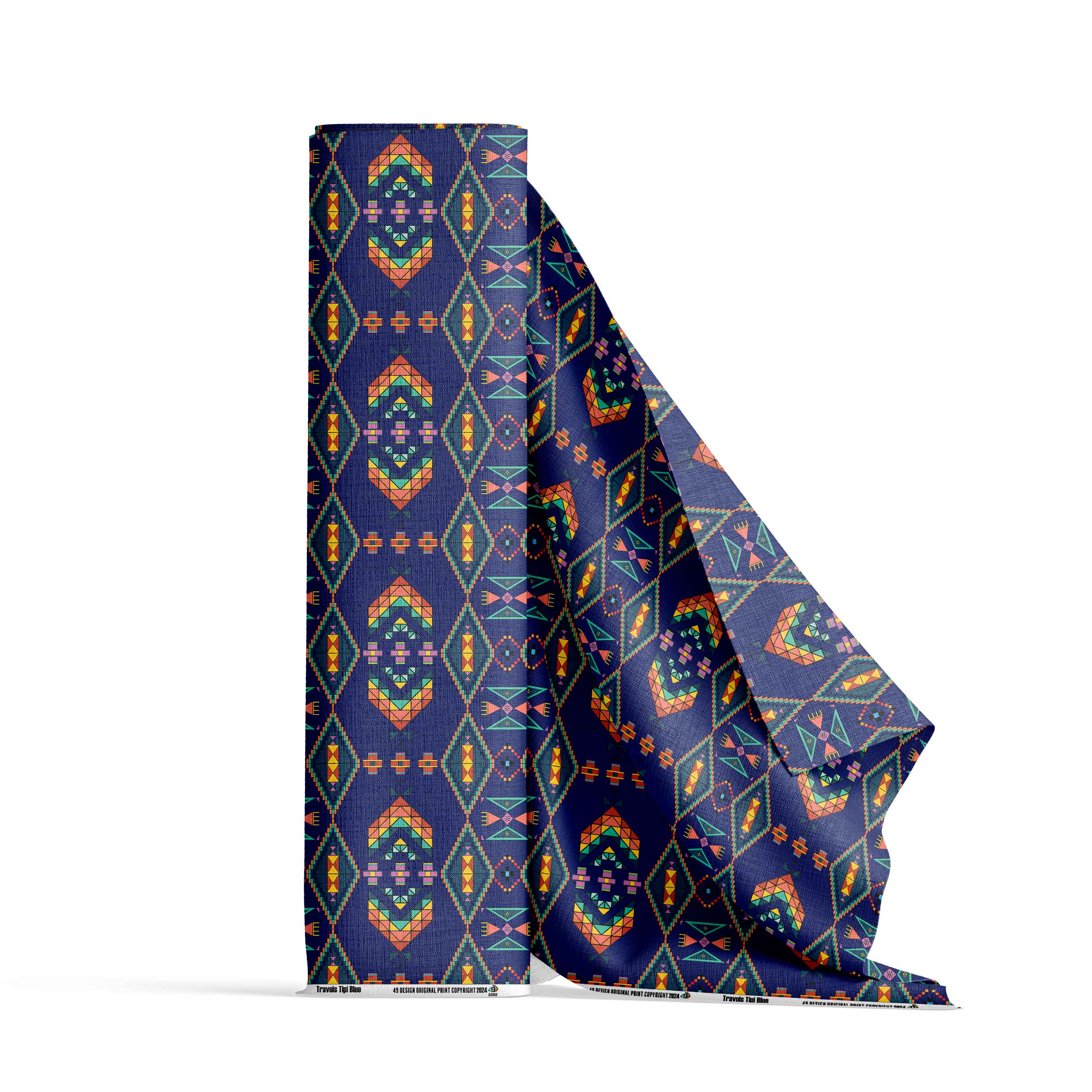 Travois Tipi Blue Cotton Fabric