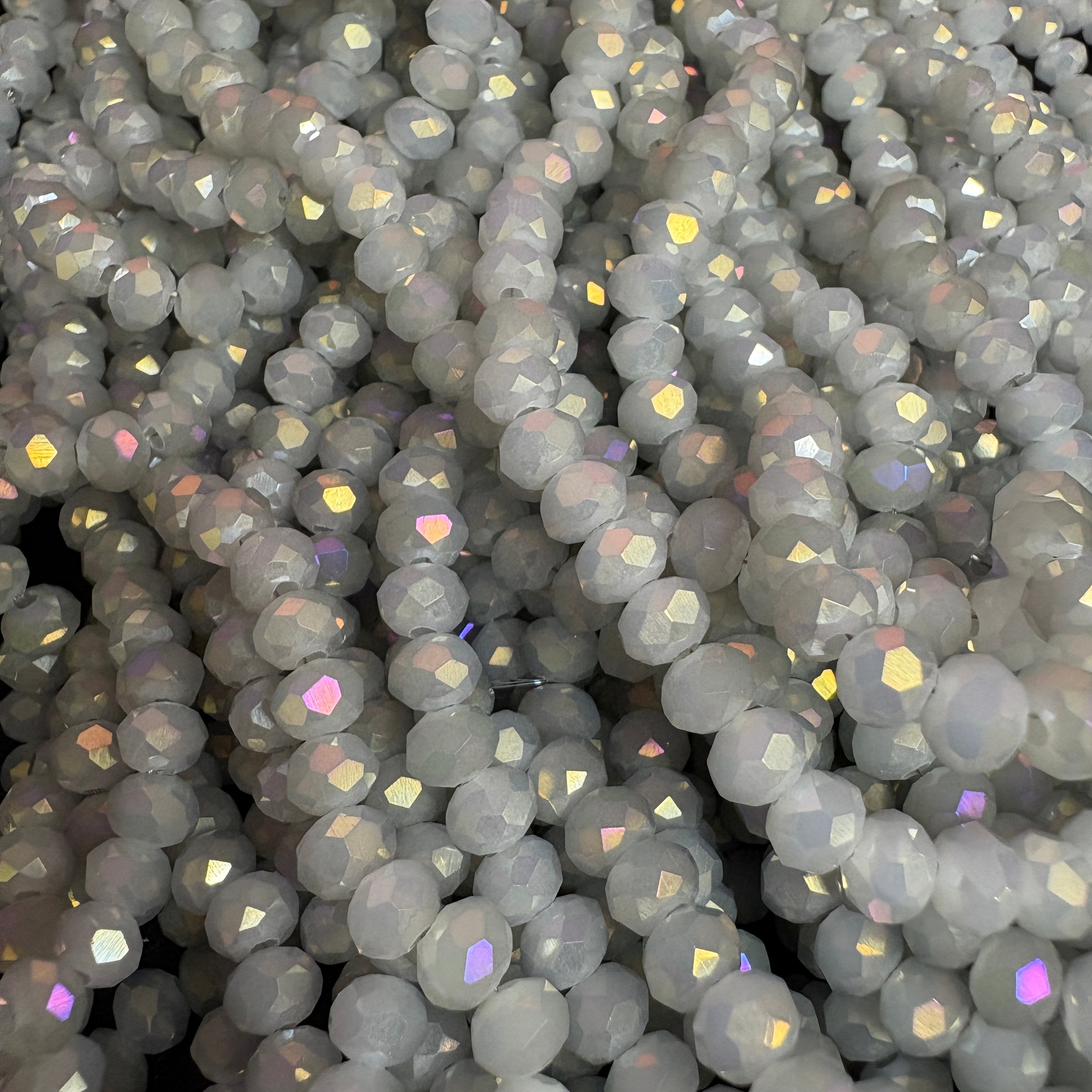 6mm Rondelle Glass Bead - Crystal Ash Grey