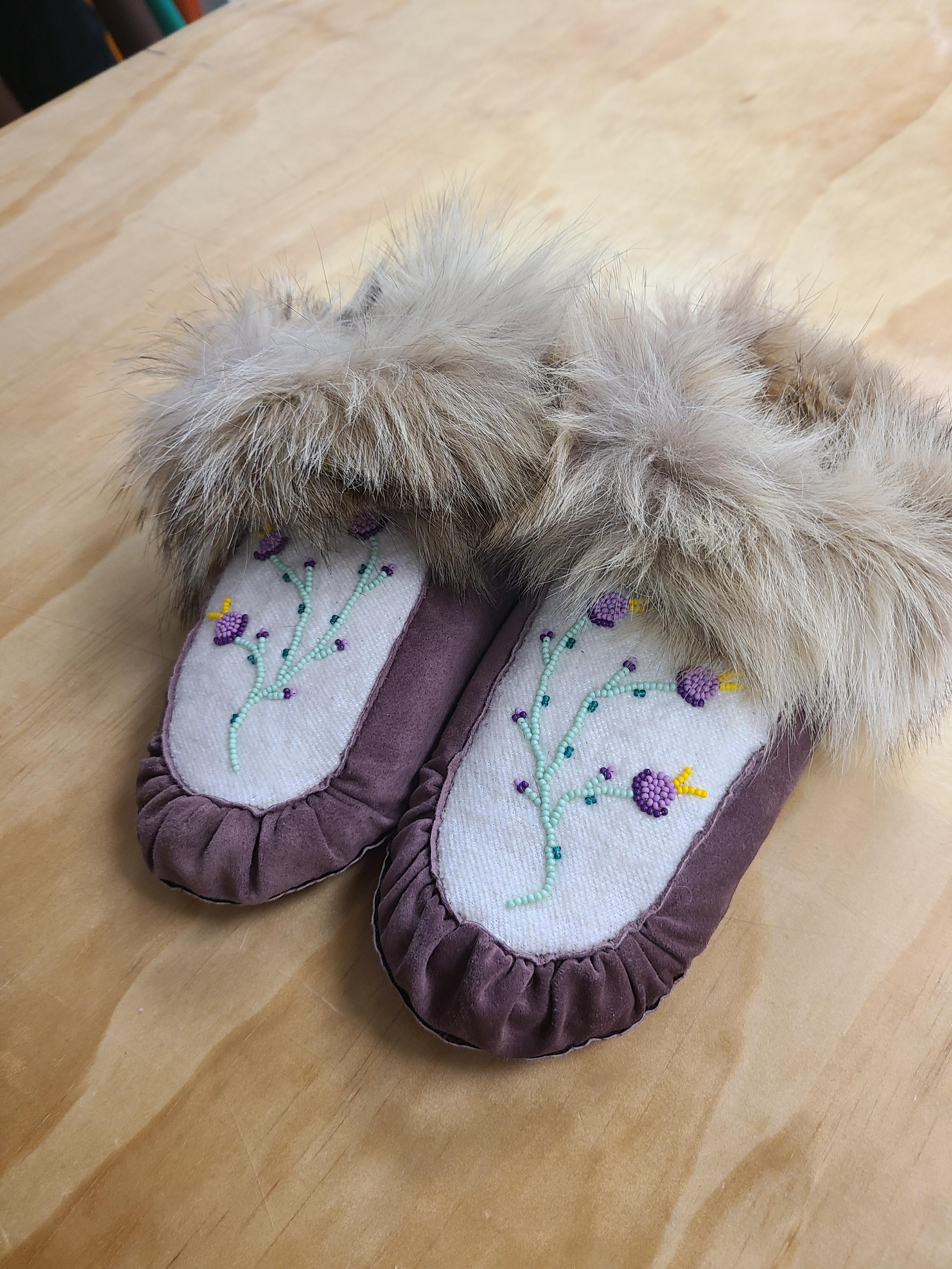 Kida Luttrell Floral Beadwork Mauve Cow Hide Moccasins