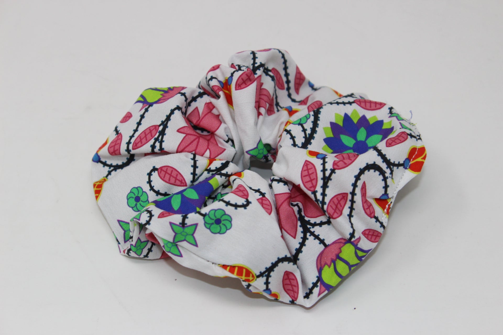 Floral Beadwork seven clans white Scrunchie